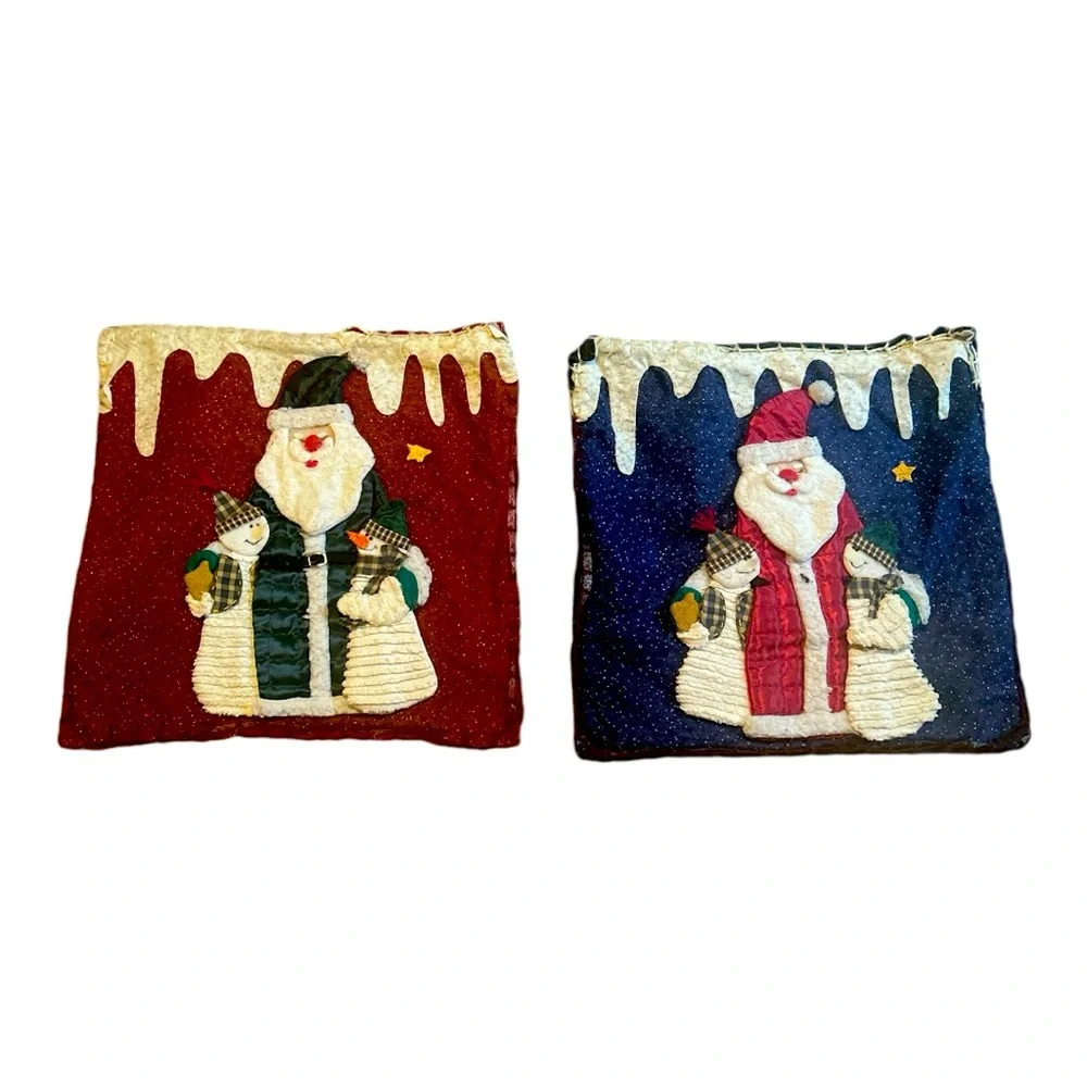 Christmas Santa Claus and Snowman Pillow Cover Bundle Set of 2